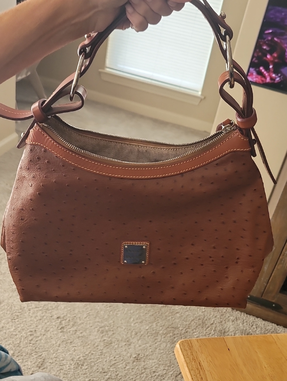 Vintage Dooney & Bourke Brown Ostrich-Embossed Shoulder Bag